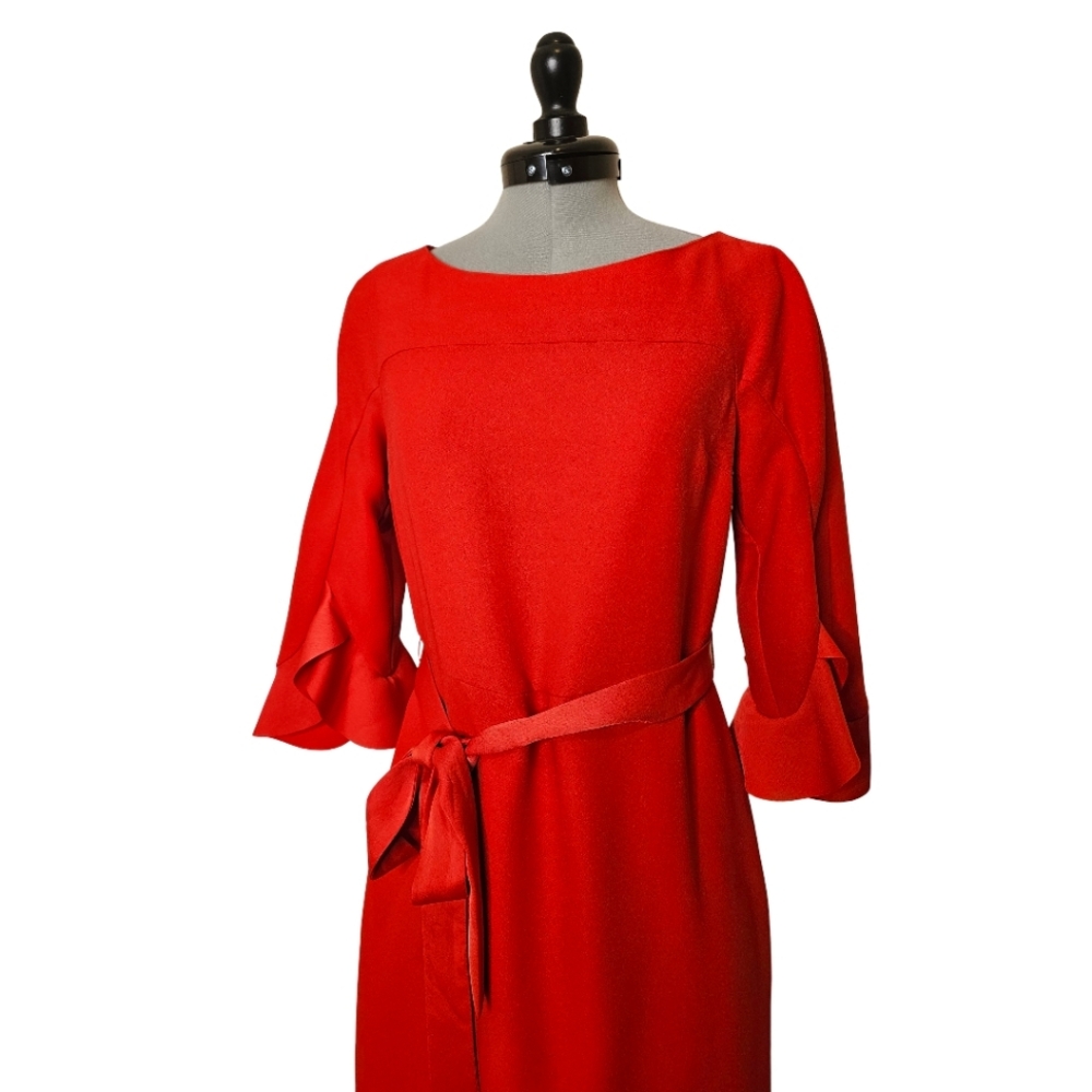 Banana Republic Red Tie Waist Flutter Sleeve Midi Red Dress